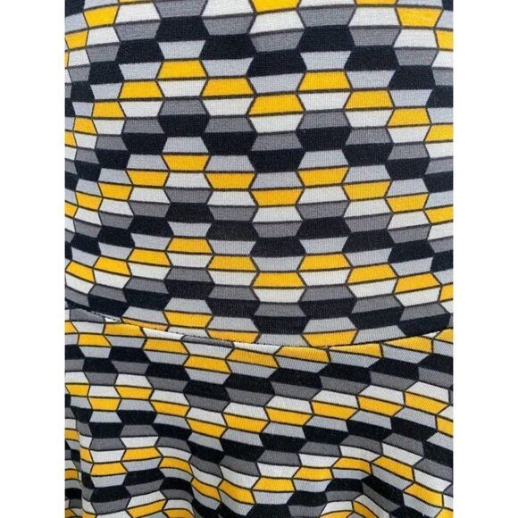 LuLaRoe NICOLE Fit Flare A LIne Yellow Black Gray Geometric Print Dress Medium - Picture 8 of 8